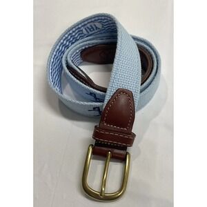 YRI Belt Embroidered Woven Canvas Blue Stripe Golf Made In USA Size 36